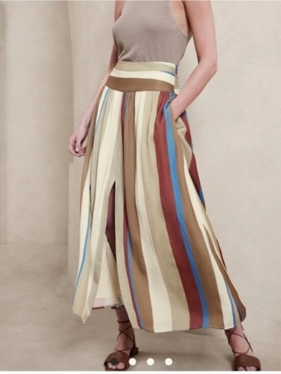 Banana Republic Dresses & Skirts - Banana Republic Drop Waist Maxi Skirt Silky Stripe Slit Sz 12P